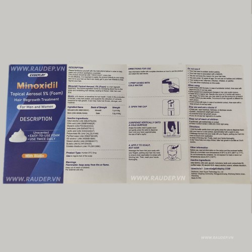 Minoxidil 5% dạng bọt Exdeploy 60g Exdeploy Minoxidil Foam 5% có Biotin cho nam và nữ