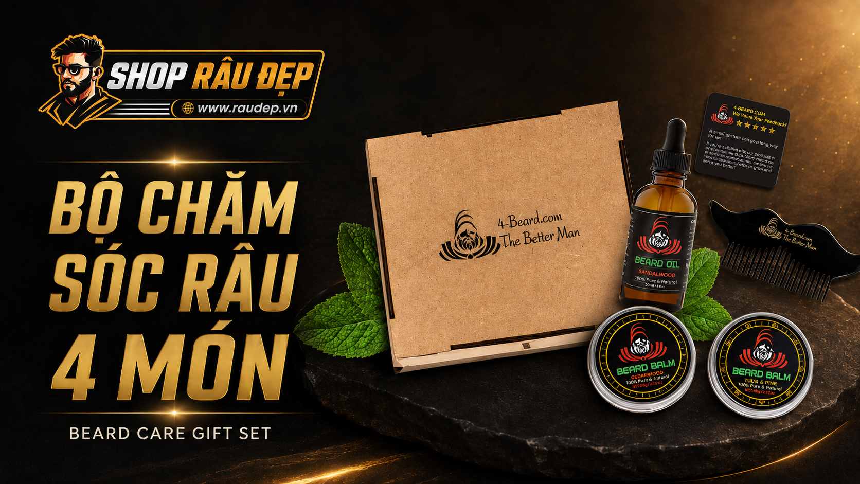 Video giới thiệu bộ chăm sóc râu 4 món Beard Care Gift Set